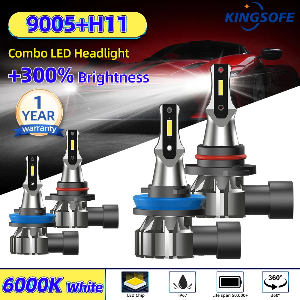 

26000LM High Quality 9005 HB3+H11 Comb LED Headlight Canbus Car Light 240W Turbo Lamp 1:1 Size Wireless Fanless Auto 12V 6000K