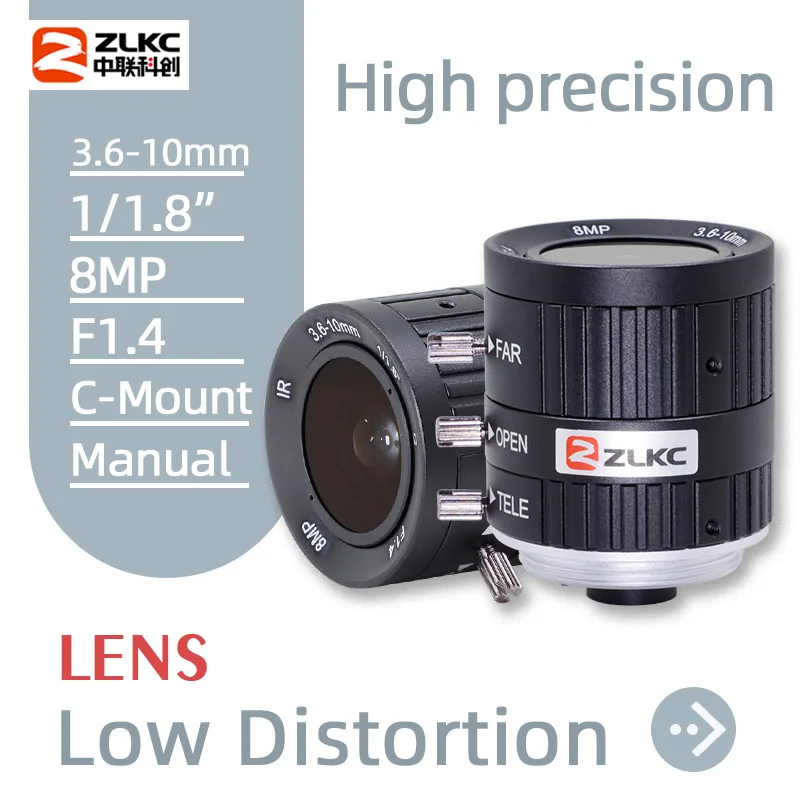 ZLKC 3.6-10mm Zoom Lens 1/1.8 inch Camera VM3610MP8IR F1.4 Big Aperture C-mount Manual Iris Machine Vision CCTV Camera Lens
