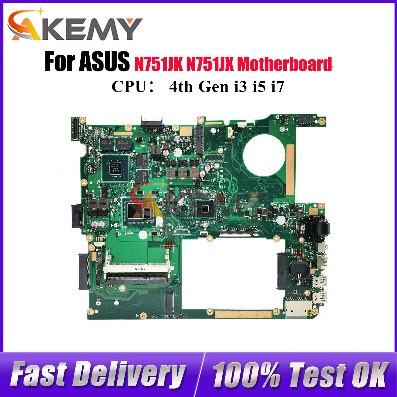 

N751JK Материнская плата для ноутбука ASUS Vivobook N751J N751JX N751JK Материнская плата для ноутбука с процессором i3 i5 i7 100% тест ОК быстрая доставка