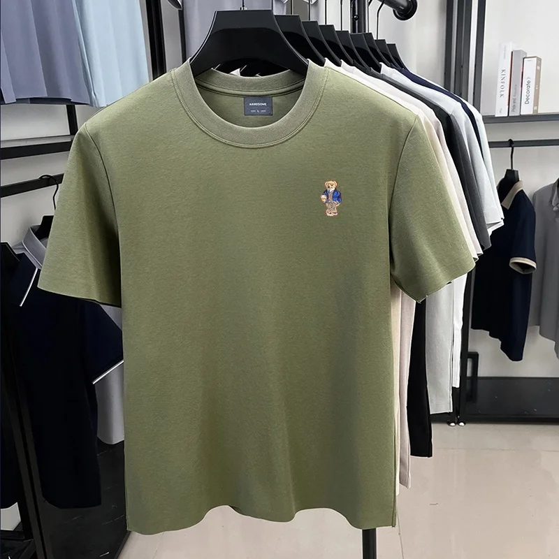 Designer-Sommer-Herren-Kurzarmhemd mit Rundhalsausschnitt, Teddybär-Stickerei, Baumwoll-T-Shirt, vielseitige Freizeitkleidung für den Alltag. – Detail 17