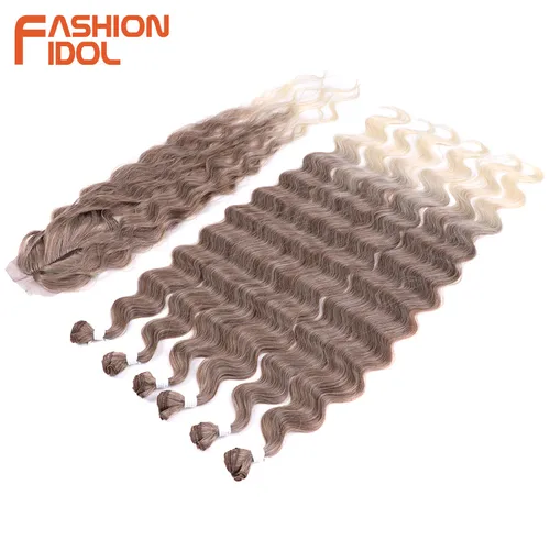 FASHION IDOL 36 pulgadas 320g pelo ondulado sintético 7 Uds mechones con extensiones de cabello con cierre mechones de pelo marrón ombré