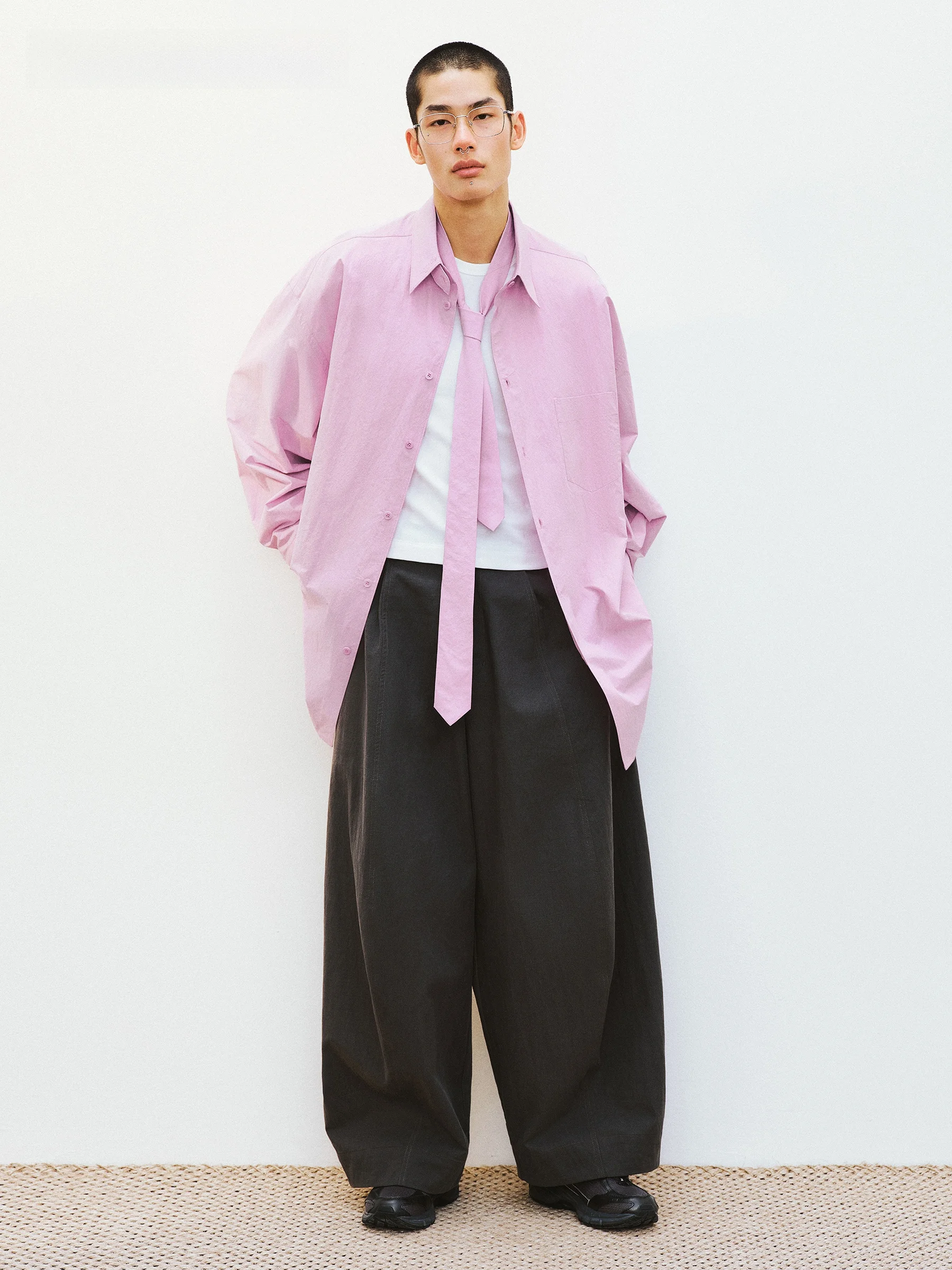 

VERMO Washed Paper Texture Cotton Long Sleeve Shirt Deconstructed Collar Cotton Loose Classic Women's Shirt