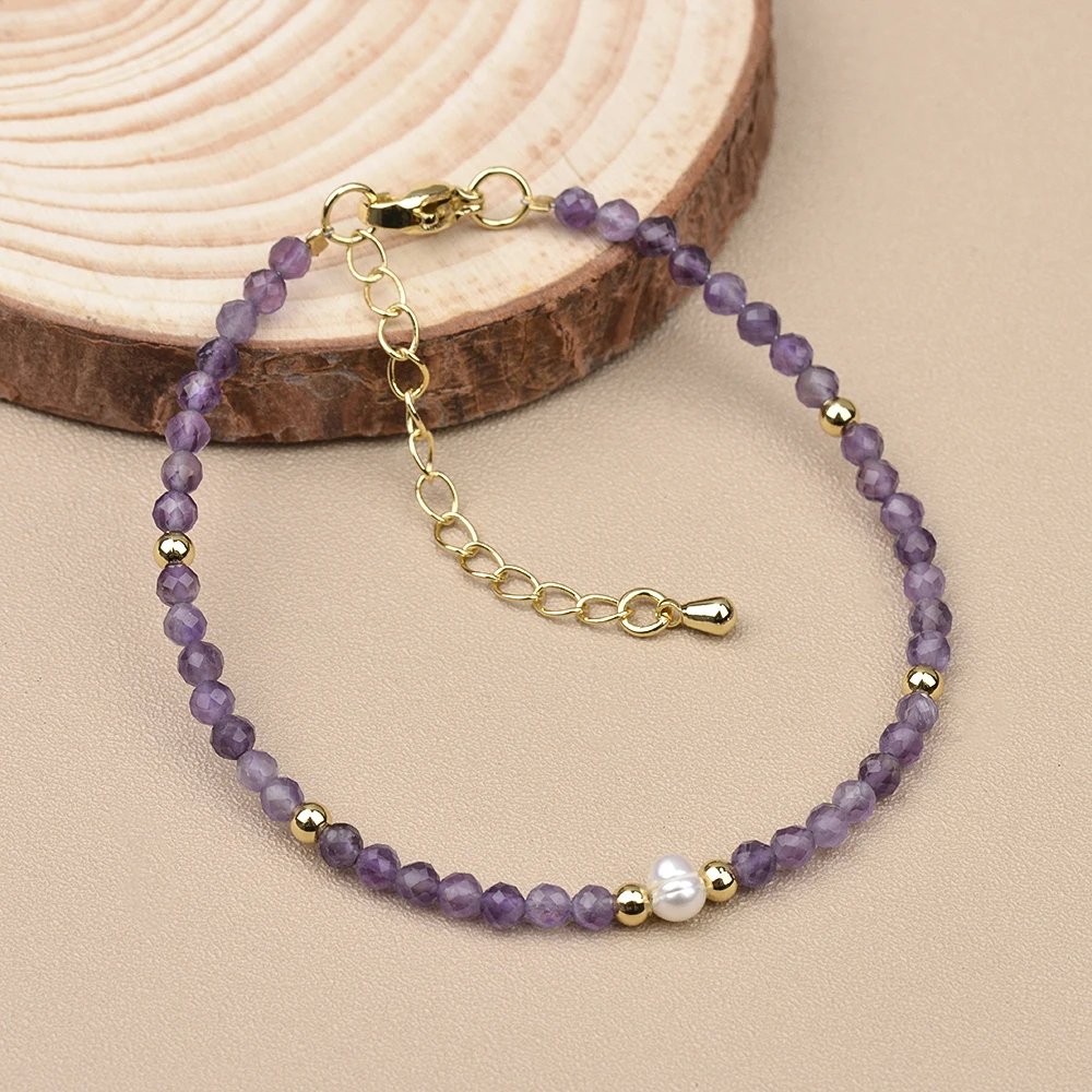 3MM Nature Stone and Freshwater Pearl Bracelet Suitable For Men And Women Daily Wear Holiday Gift Bracelet Jewelry