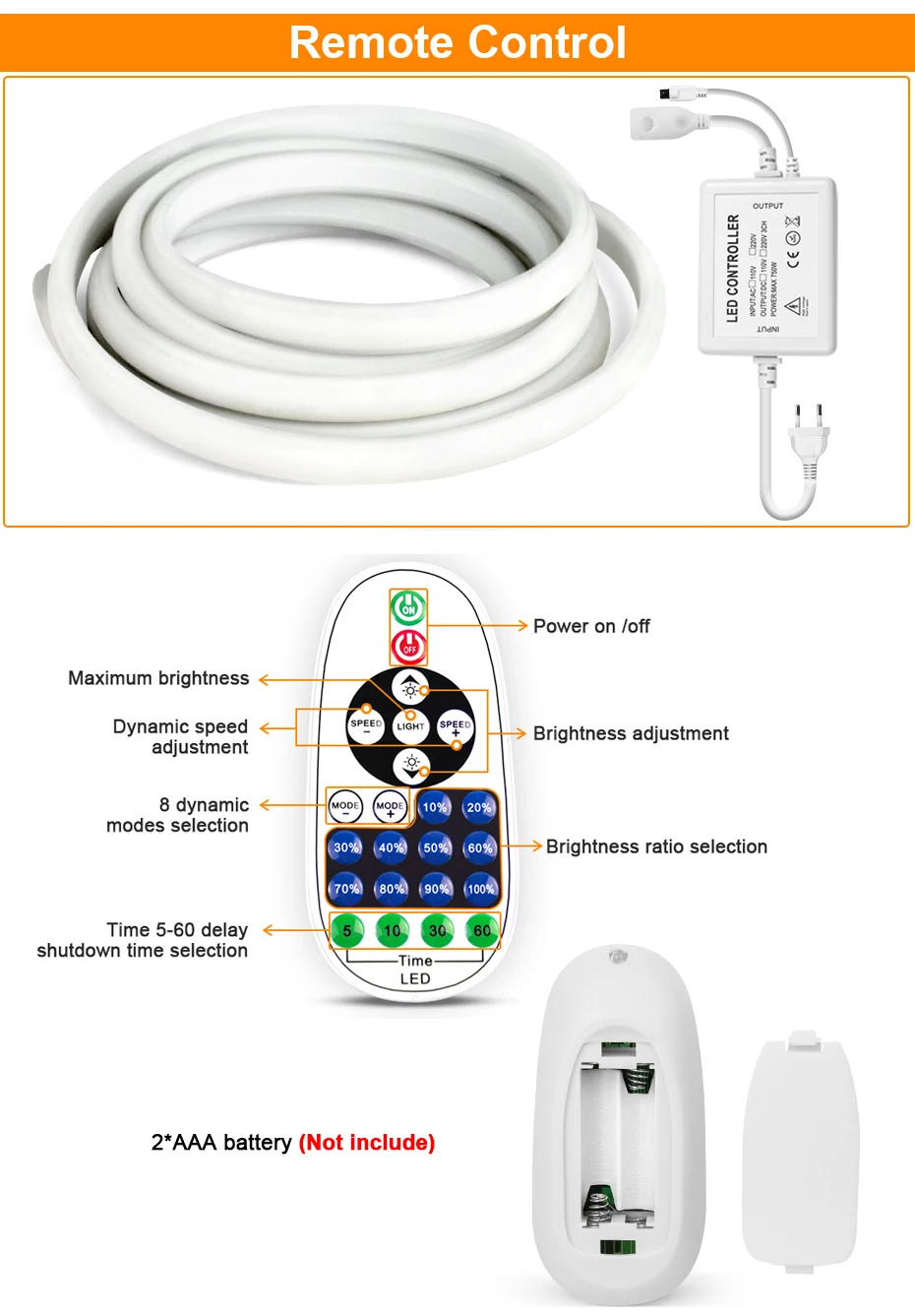 220V COB LED-Streifen 288LEDs/m IP65 Wasserdicht Tuya WiFi Bluetooth-Steuerung Fernbedienung Selbstklebend Flexibles Band mit EU-Stecker Dekoration – Detail 8