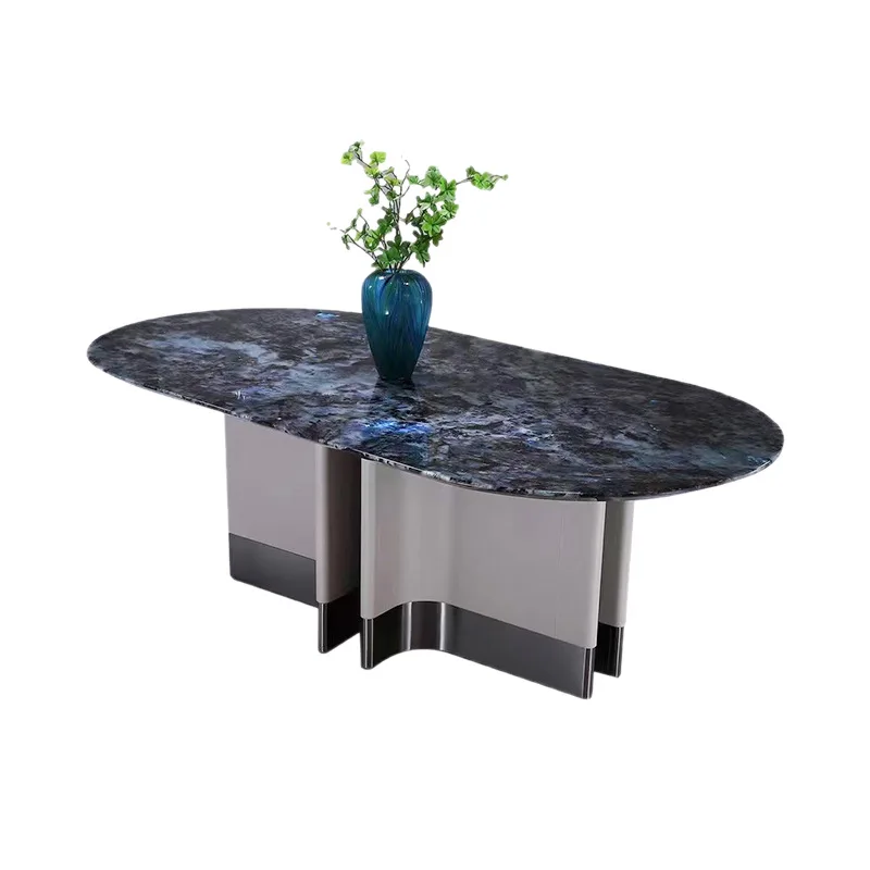 

Rock slab dining table and chair combination Small apartment household dining table and chair Modern simple rectangular