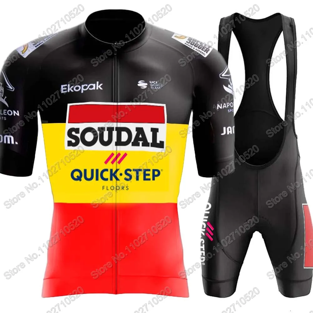 2024 Belgium Soudal Quick Step Team Wereldkampioen Wielertrui Set Fietskleding Racefiets Shirts Pak Fietsbroek