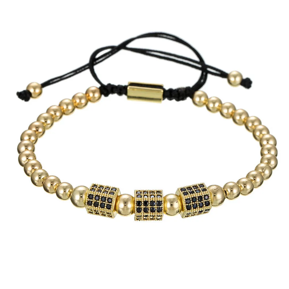 Euro American Style Creative Unique Copper Bead Woven Bracelet Micro Inlaid Zircon Hexagon Cube Jewelry Holiday Gift for Friend