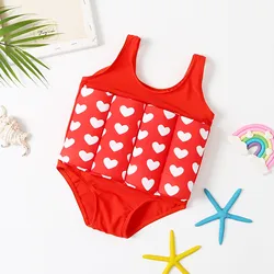 2022 Swimwear Baby Swimsuit Float Suit Toddler Cute Heart Print Swimwear Removable Buoyancy Sticks For Girls Bathing Suit Kids