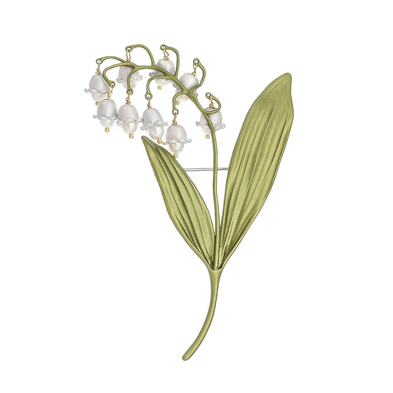 Designer New Pastoral Style Temperament Lily of The Valley Pearl Brooch Lily of The Valley Green Leaf Plant Jewelry Accessories