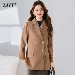 ZJYT New Outerwears Autumn Winter Women's Jackets Coats Outdoor Clothes Black Woolen Blazers for Woman Plus Size Veste Top Lady