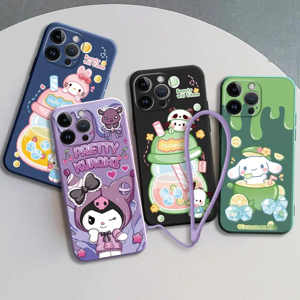 Sanrio Cinnamoroll melody Phone Case for iPhone 15 Pro Max 14 Plus 13 12 11 Pro XS Max X XR 15 7 8plus Square Liquid Cover