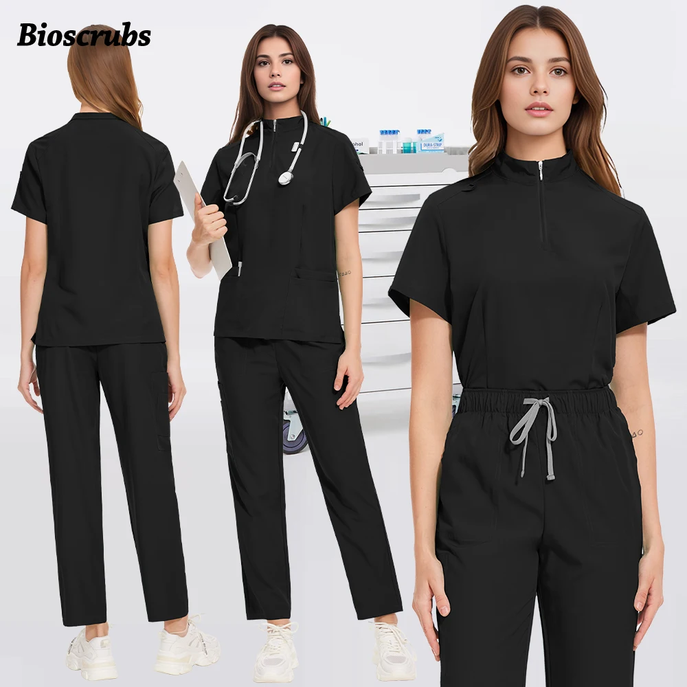 

Clinical Workwear Black Hospital Scrub Set Clinical Pharmacy Work Clothes Medical Nurse Uniform Hospital Doctor Surgery Clothing