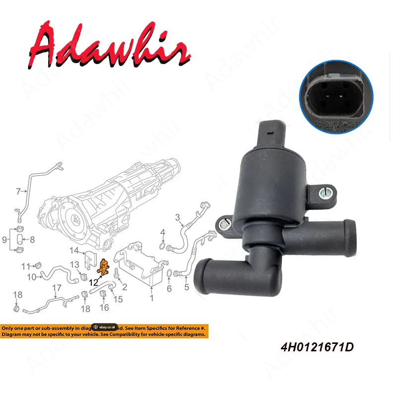 

New Good Heater Control Valve for AUDI A4 A5 A6 C7 A7 A8 Q5 VW Golf 7 Passat B8 4H0121671D 4H0121671B Cooling Solenoid Valve