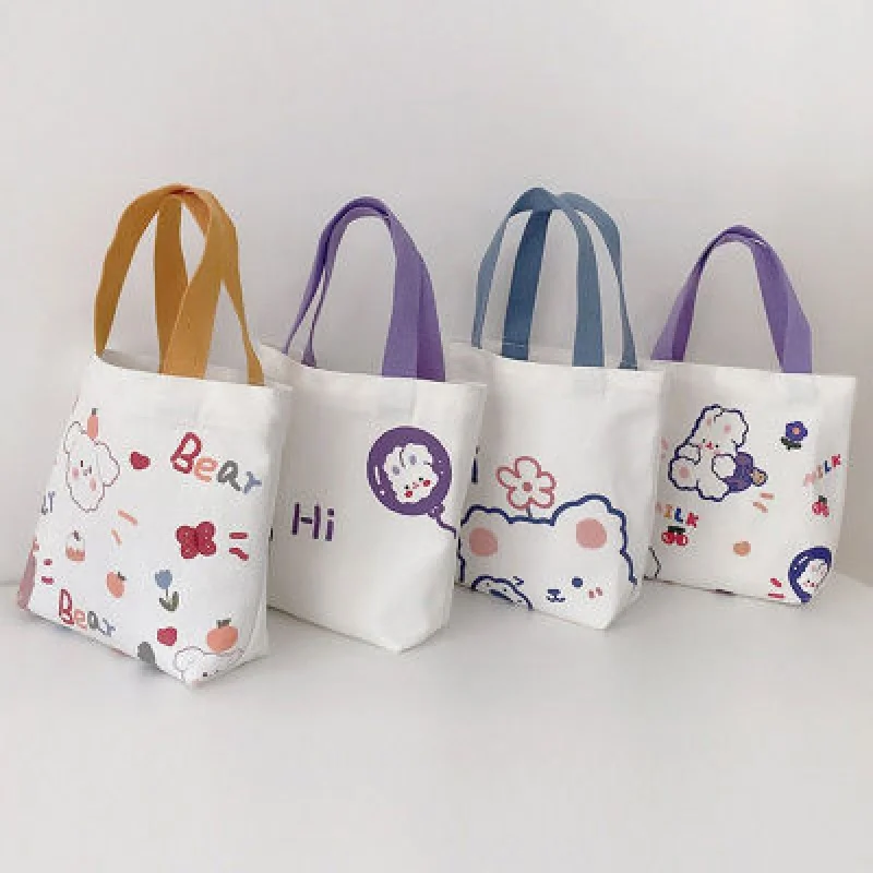 Canvas Tas Vrouwen Hand Boodschappentas Kleine Frisse Casual Zakje Werk Kleine Draagtas Schattige Student Handtas