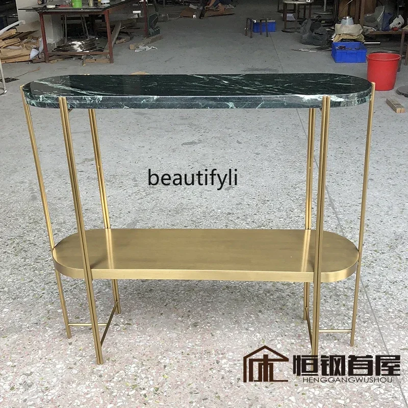 B178 Simple light luxury double-layer oval entrance table, end view table, long table stainless steel entrance table2936