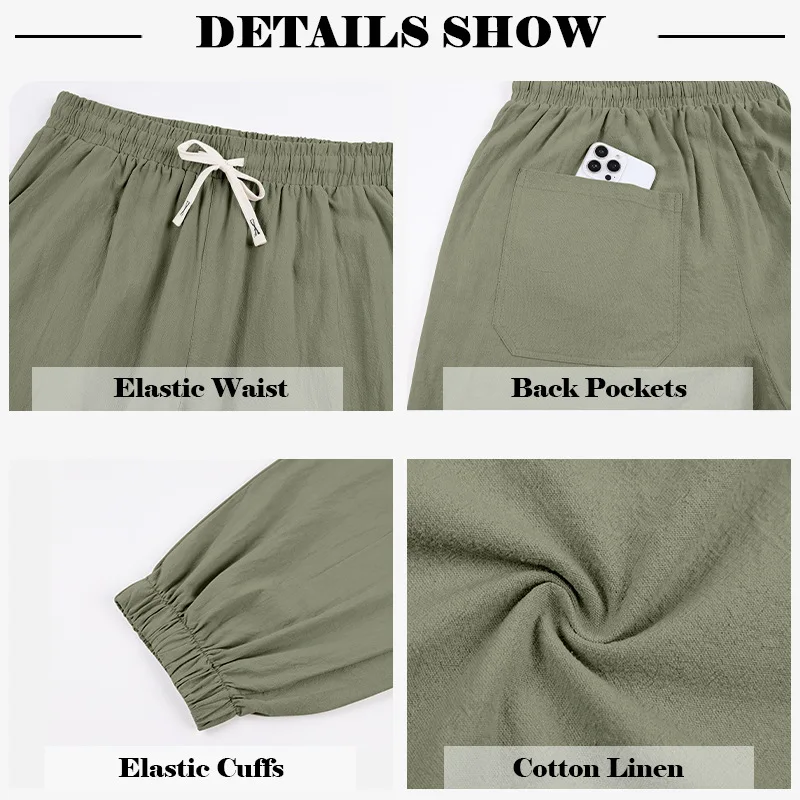 Europäische und amerikanische Freizeithose für Herren: Sommerliche Strand-Leinenhose in Übergröße mit Bündchen am Knöchel – Detail 37