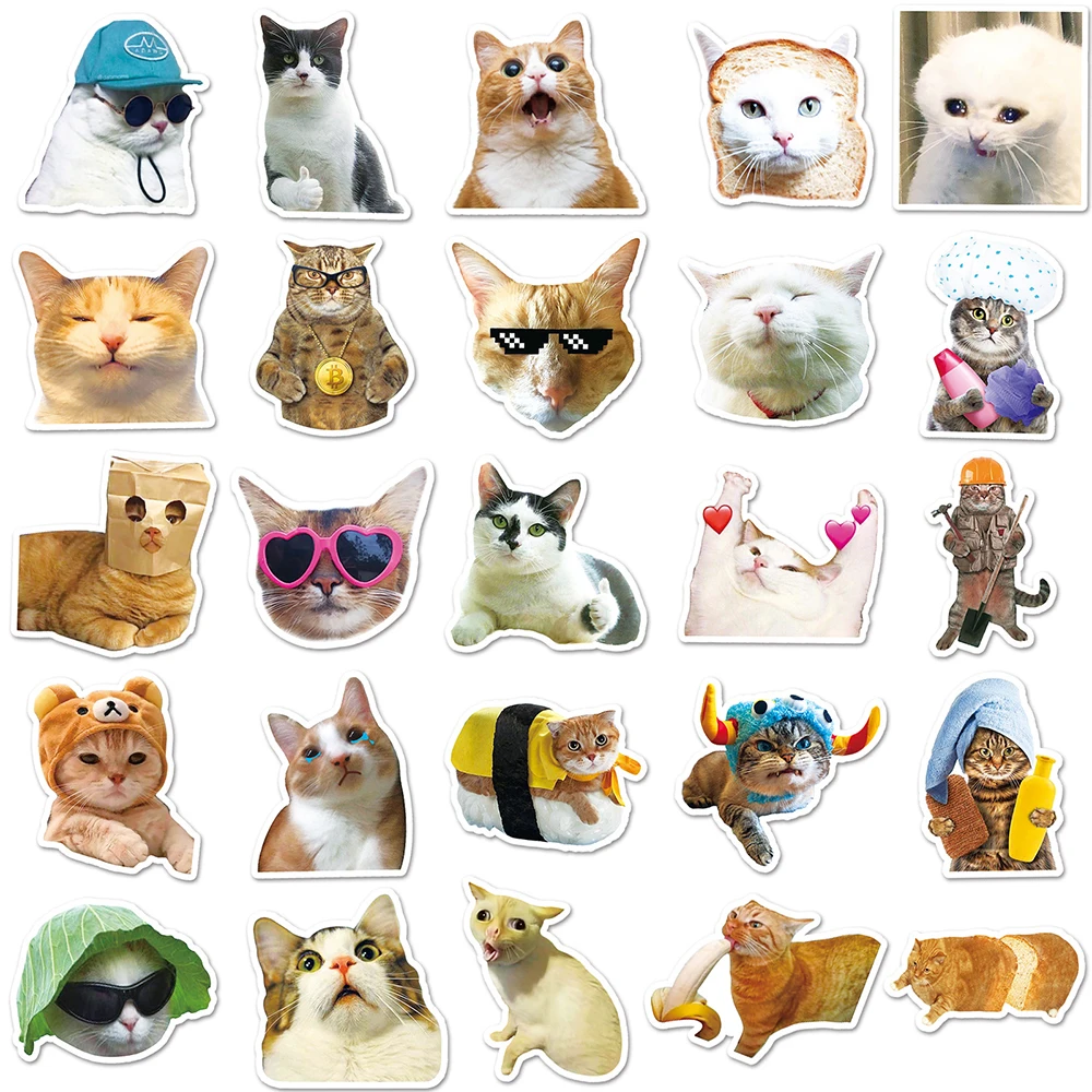 10/30/50pcs Cat Stickers Cartoon Meme Animals Funny Decals Toys DIY Scrapbook Skateboard Laptop Phone Bike Kawaii Kids Sticker