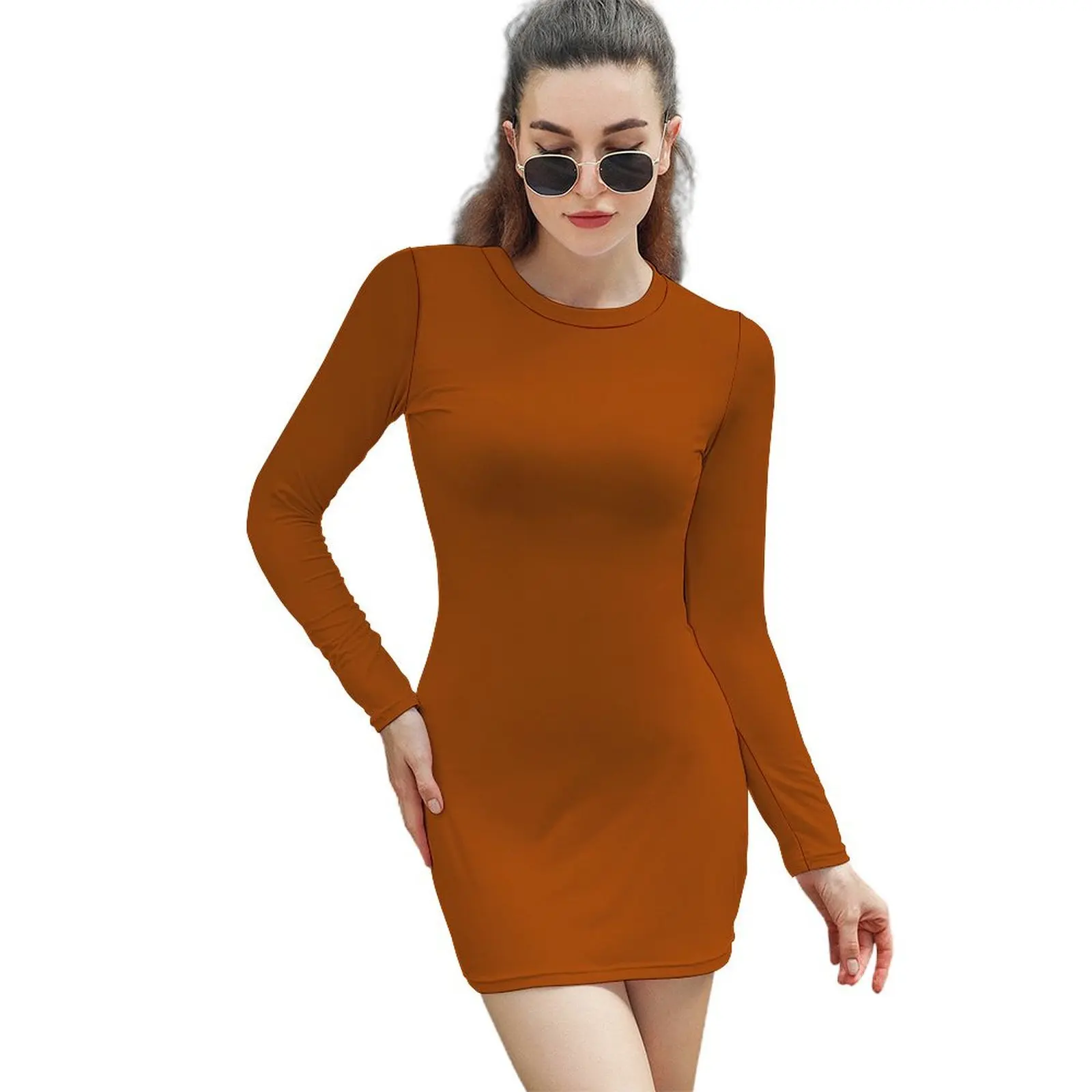 

Solid Rust Long-Sleeved Sheath Dress women formal occasion dresses dress women elegant luxury Clothing Women's long dress