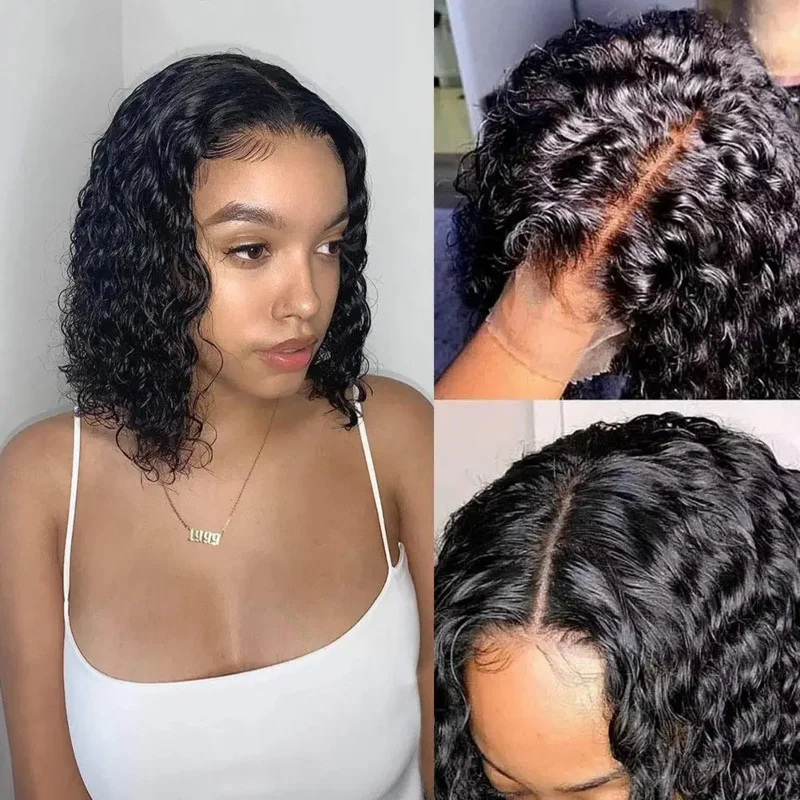 Short Curly Bob Wig Deep Wave Lace Front Human Hair Wigs for Women Brazilian Transparent Lace Frontal Wig Cheap T Part Lace Wigs