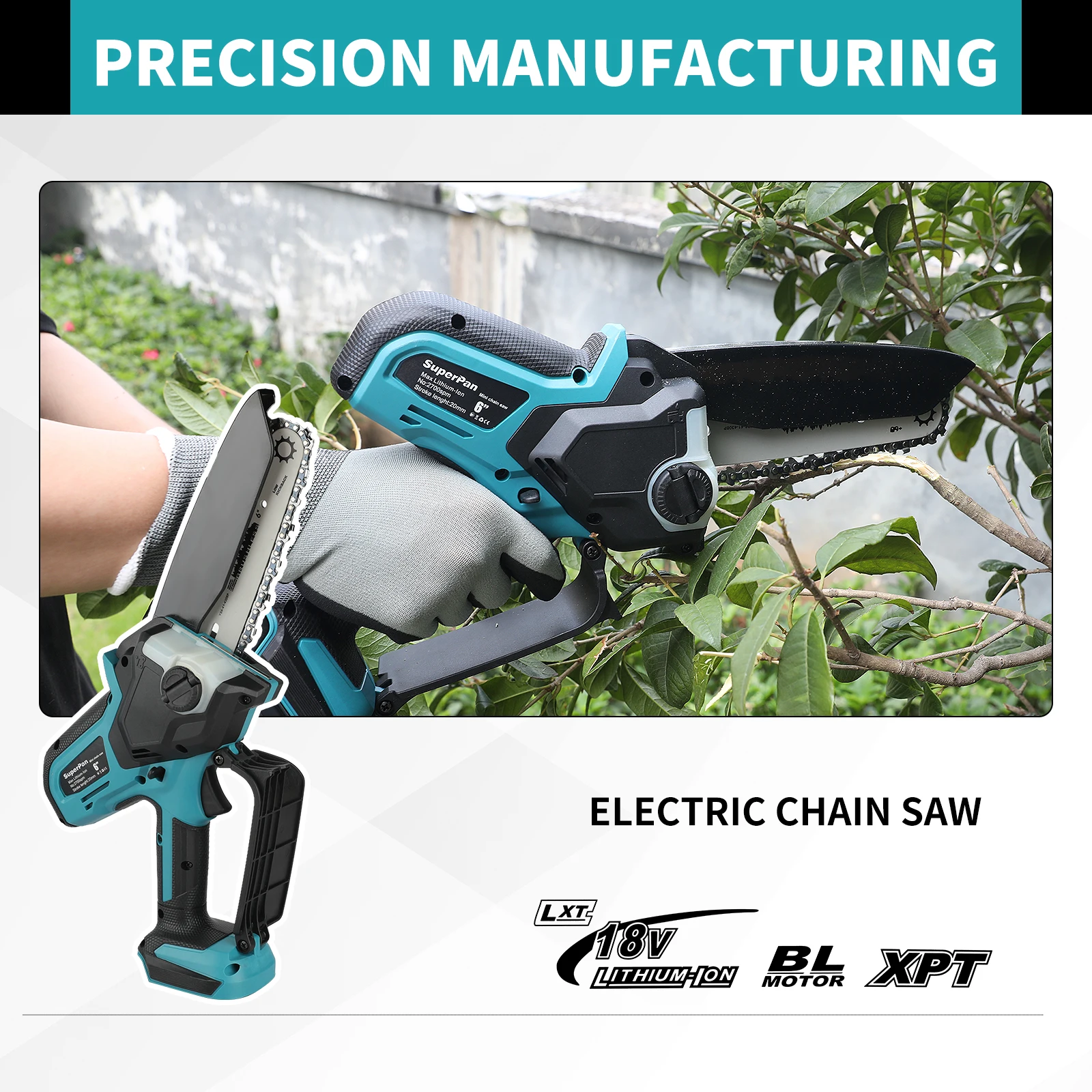 Gergaji Mini Tanpa Sikat SuperPan 8M/S Kecepatan Tinggi (Ukuran 6 Inci + Portabel Satu Tangan, Kompatibel dengan Baterai Makita 18V)