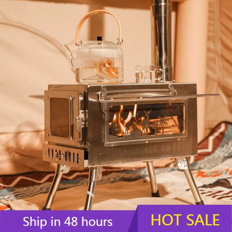 

POWER LEAP Portable Stainless Steel Wood Stove for Outdoor Heating Specialized Camping Grills for Tent Use Available