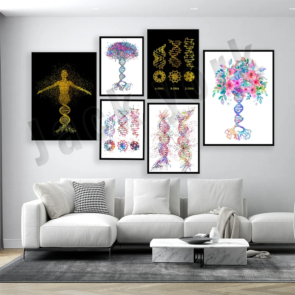 DNA prints, DNA molecule, DNA helix, DNA structure, genetic code microbiology poster, genetic art, scientist gift,