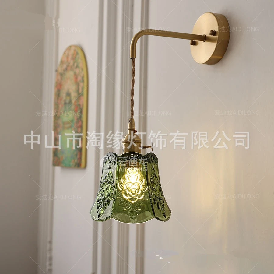 Nordic carving Flower Glass led wall Lights Bedroom Restaurant Dinning Room wall Lamp Vintage Glass Decoration Wall Sconces
