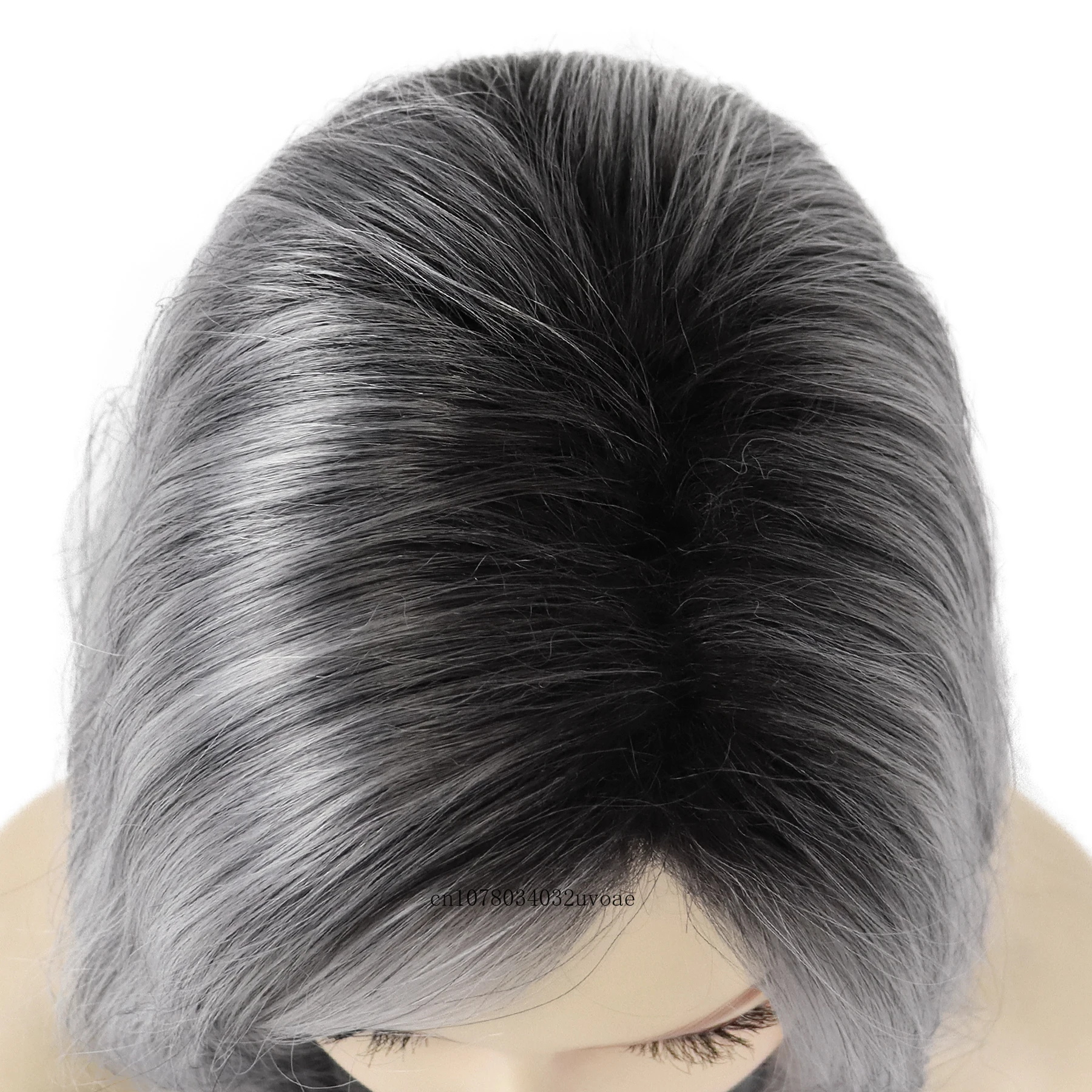 Pelucas sintéticas en capas de color gris oscuro con flequillo para mujer, pelo corto, resaltado gris, peluca Bob, fiesta de disfraces, Cosplay, Halloween