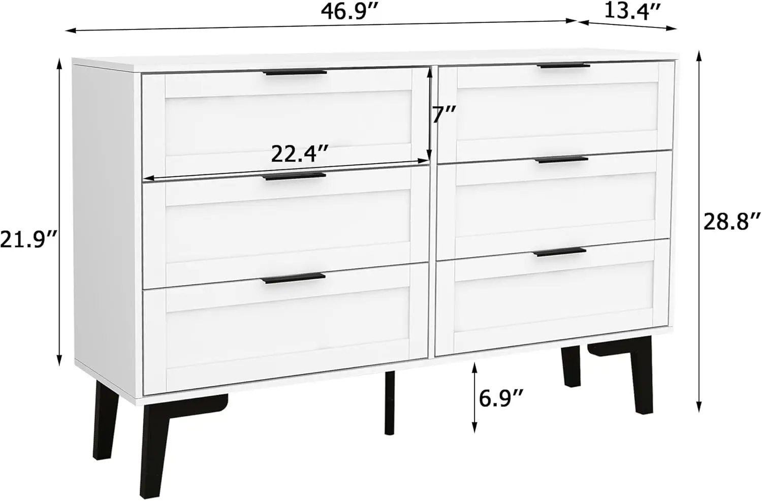 Cômoda com 6 gavetas para quarto, cômoda branca moderna para berçário, cômoda de madeira para crianças, cômodas horizontais e cômodas