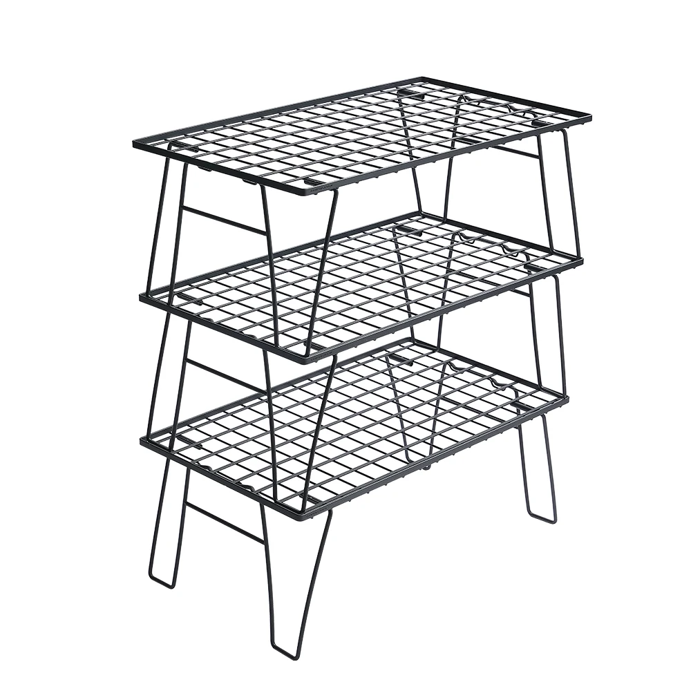 

Campingmoon Storage Rack 3 Shelves Camping Picnic Table & Chair Set Shelves Alloy Steel Camping Kitchen Folding Table with Bag