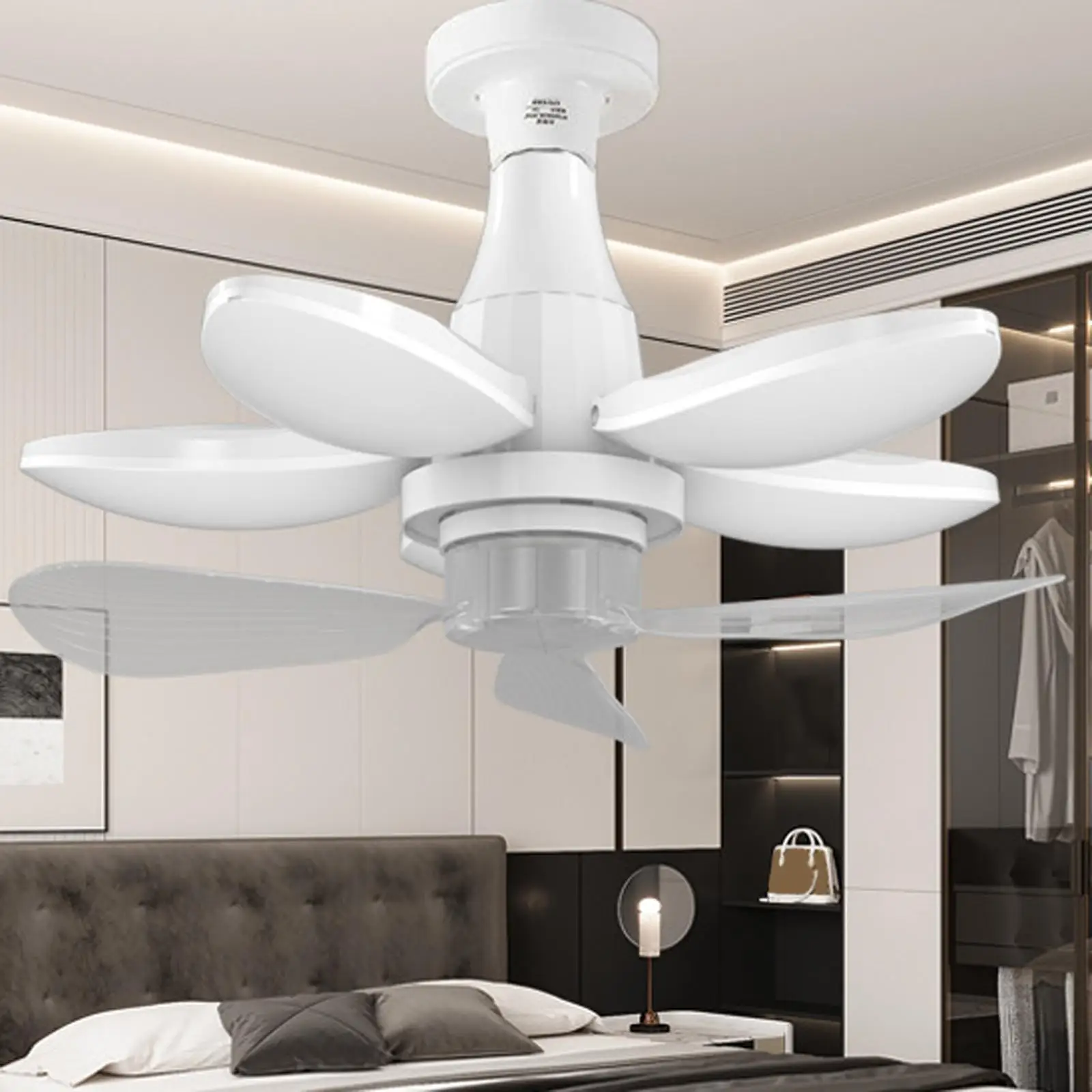 Foldable LED Ceiling Fan with Light, 3 Gears Adjustable, E27 Dimmable Bulb for