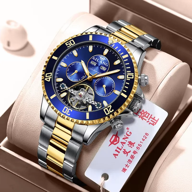 Beautiful China Hot Selling Ailang Business Automatic Skeleton Stainless Steel Strap Waterproof Strong Luminous Mechanical Watch