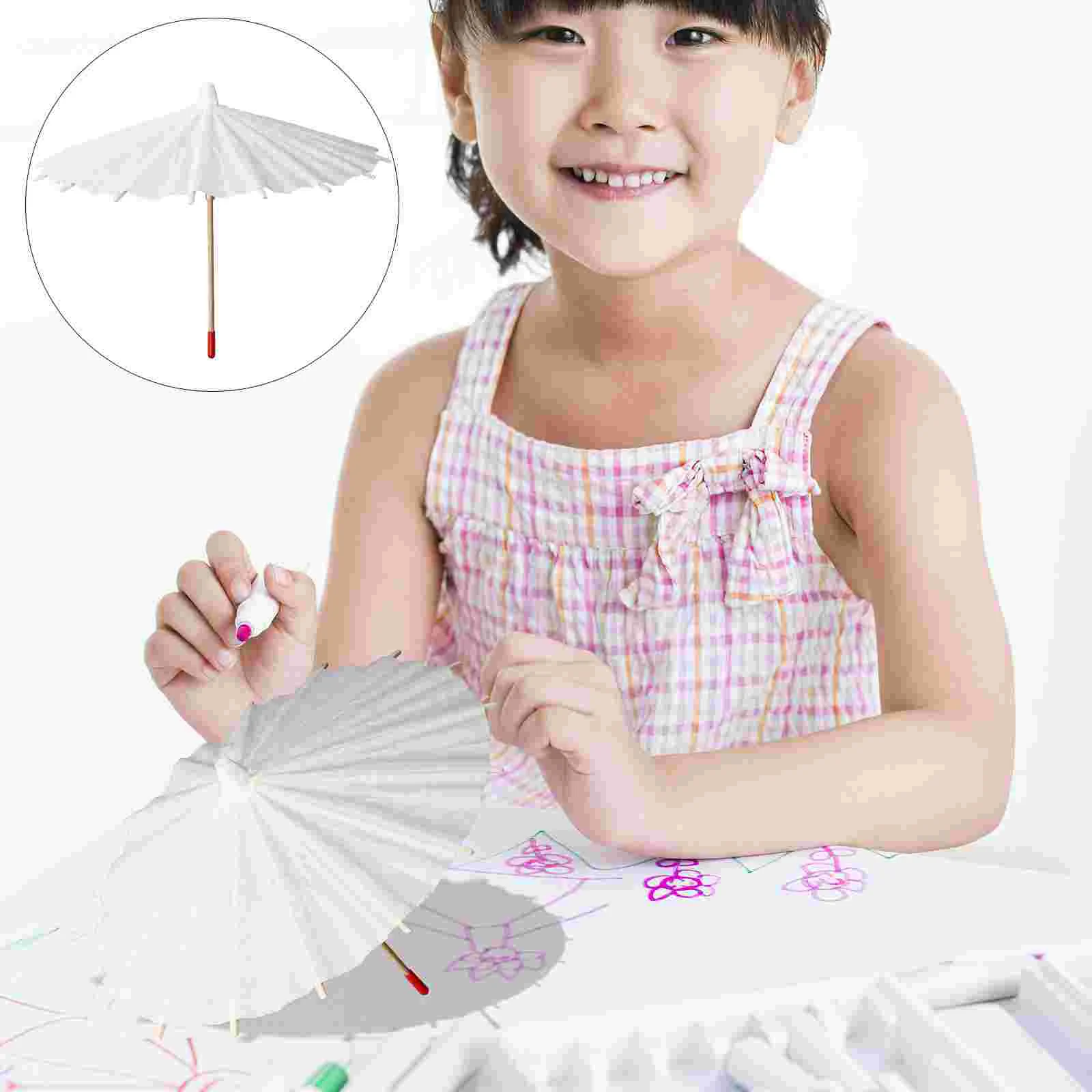 

5 Pcs Blank Oil Painting Umbrella Paper DIY Mini Supplies Decorate for Wood White Unfinished Parasol Child Bride Shade