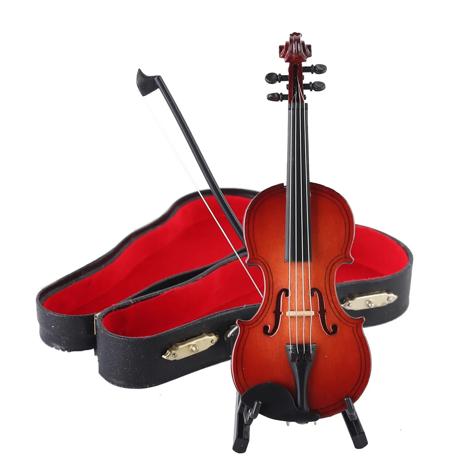 Musical Violin Instrument Model with Stand Case Durable Material with Vivid Appearance Design Suitable for Home Office Desktop