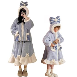 Winter Pajamas For Women And Girls Cartoon Hooded Long Robes Home Wear Sleepwear Kawaii Flannel Warm Comfy Nightgowns Bathrobe