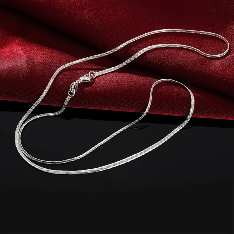 New 925 Sterling Silver Necklaces 16/18/20/22/24/26/28/30 Inches 2MM Flat Snake Bone Chain Necklace For Women Men Jewelry Gift