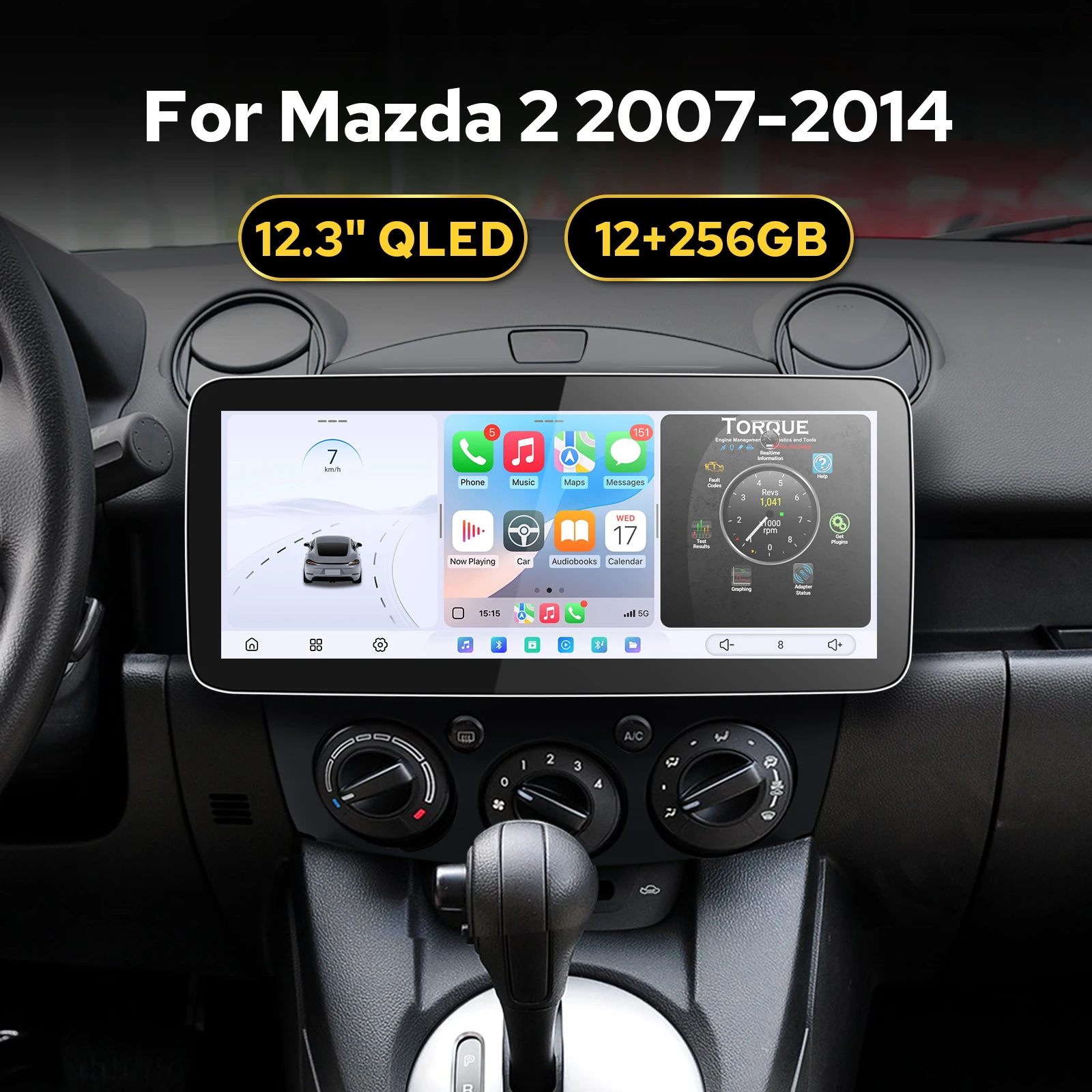 JOYING 12.3''QLED Display Car Radio Head Unit for Mazda 2 2007-2014 12GB RAM 256GB ROM Keep Factory USB/OEM Bose Amplifier