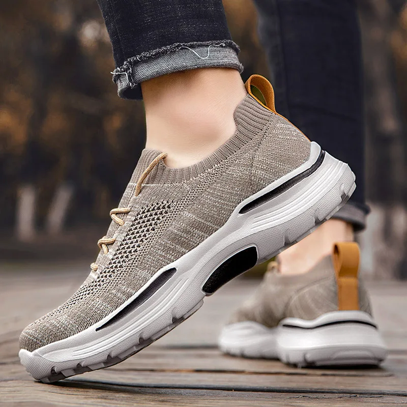 Tênis de malha masculino deslizamento-on casual sola grossa respirável tênis de corrida tamanho grande 39-48 tênis casual masculino zapatillas tejidas