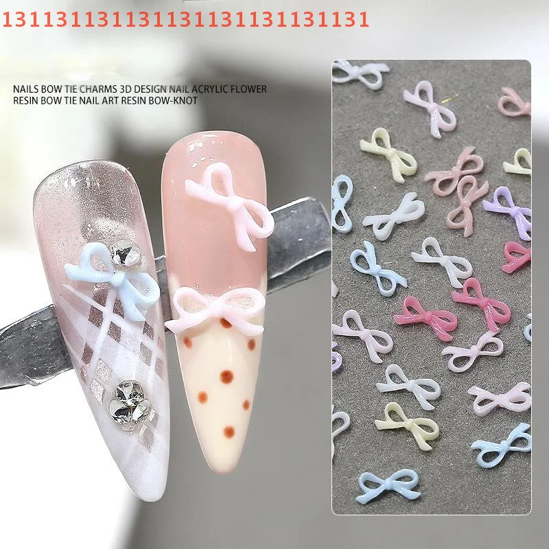 อุปกรณ์ตกแต่งเล็บ 50 ชิ้น ประดับเล็บ DIY รูปโบว์ผูก 3 มิติ งานประณีต ชาร์มตกแต่งเล็บ ริบบิ้นเรซิ่น โบว์ผูก ประดับเล็บ
