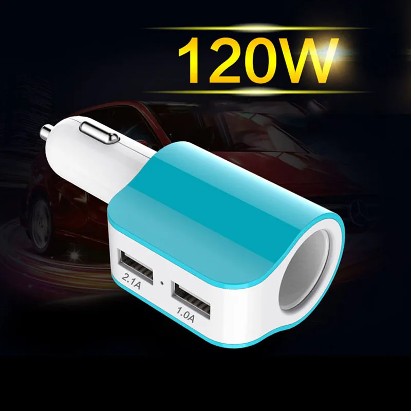 3 in 1 Fast Car Charger for Mobile Phone Tablet PC Quick Multi 120W USB Car Charge Adapter 12-24V 2.1A Cell Phone Charging