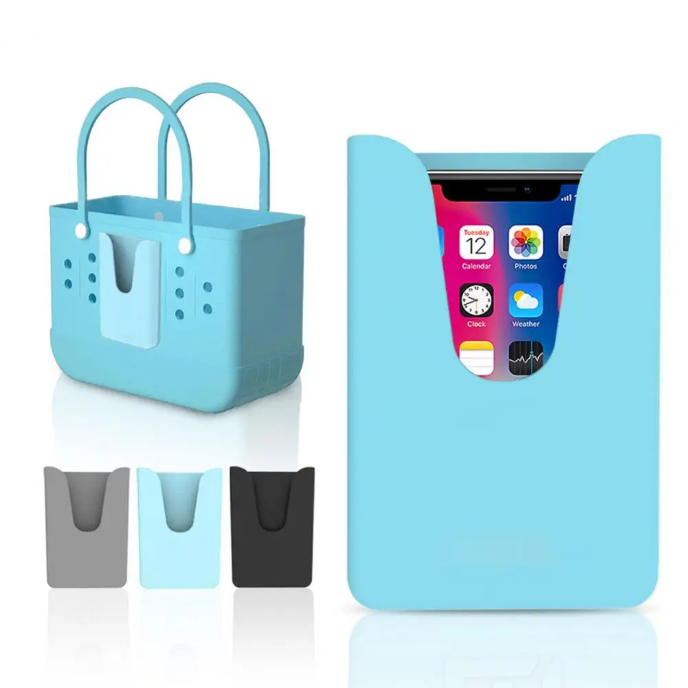 16*11cm Silicone Phone Storage Bag Eco-friendly Flexible Beach Bag Connector Phone Holder Organizer Travel Pouch For Bogg Bag