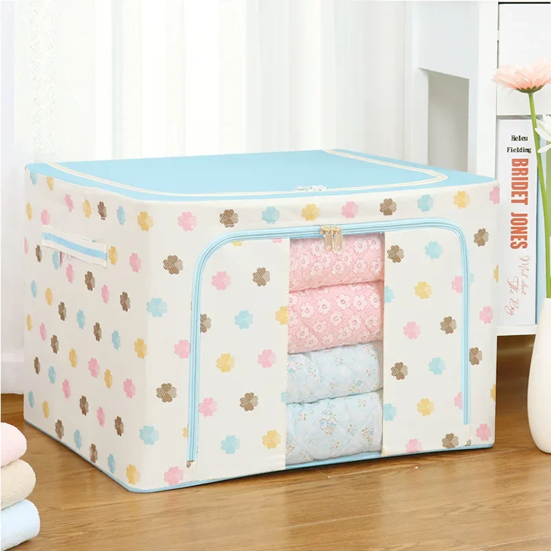 Large Capacity Oxford Cloth Folding Blanket Storage Box for Bedroom Closet with Transparent Window and Two-way Zipper