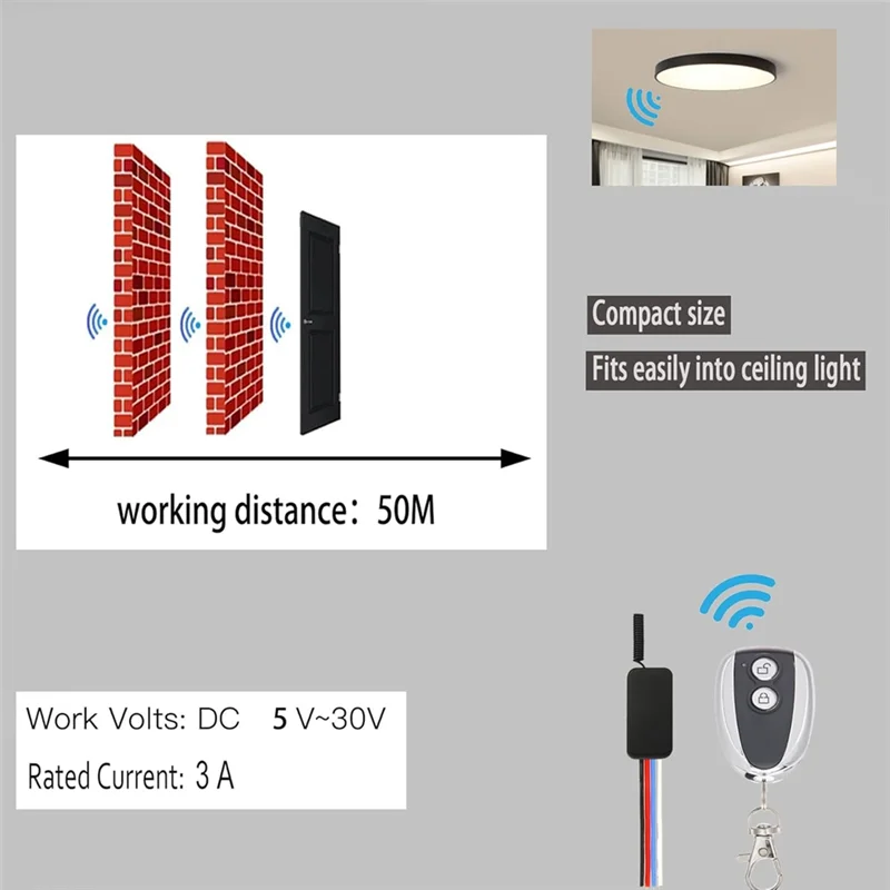 

T99C-Беспроводной дистанционный переключатель DC 12 В, мини-переключатель дистанционного управления, реле 5 В/12 В/24 В/30 В постоянного тока 5 А, для световых полосок, электрические дверные замки