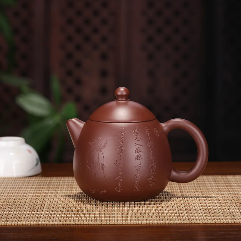 Чайник-яйцо Dahongpao с резным узором в виде дракона и сутр, ручной работы из Исиня, для зеленого чая
