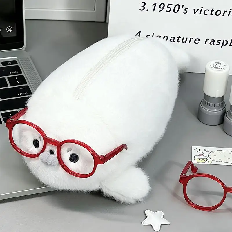 High Aesthetic Seal Doll Pencil Case Cute Large Capacity Plush Stationery Bag for Girls Kids School Office Use