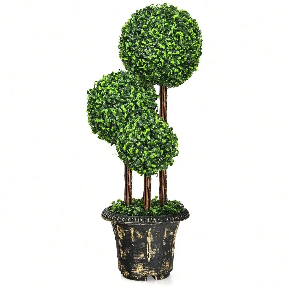 

36” Artificial Topiary Triple Ball Tree Indoor Outdoor Greenery Plant