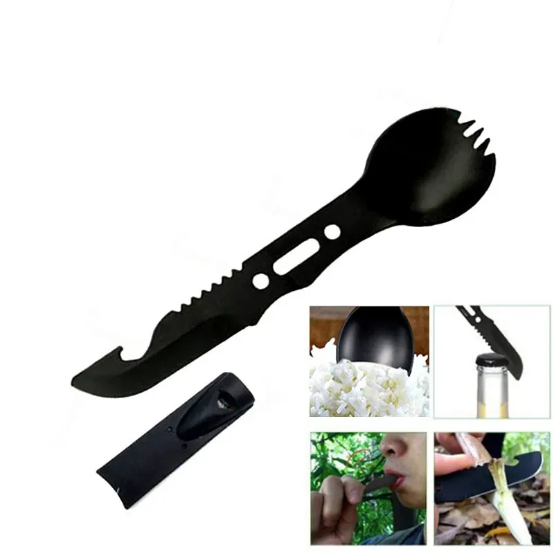 Multi-functional Camping Spork Stainless Steel Functional Camping Spoon Fork Flatware Spork with Bottle Opener Hunting Tool