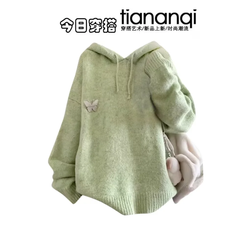 مجموعة أزياء المرأة الربيع والخريف فراشة مقنعين محبوك سترة عالية الخصر مطوي تنورة قصيرة قطعتين مجموعة