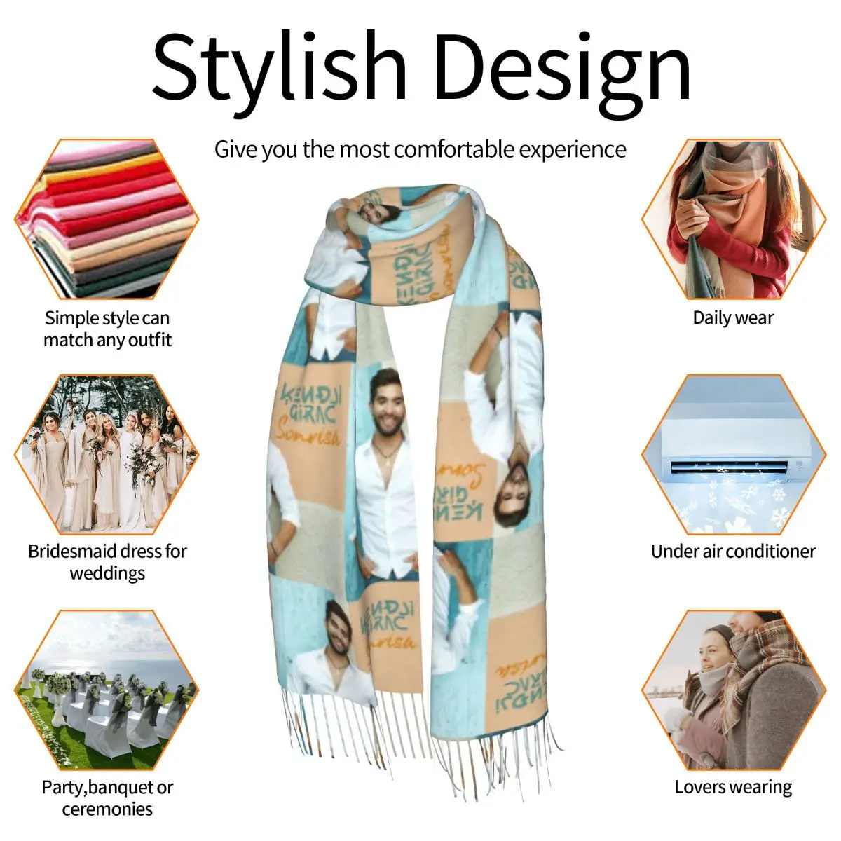 Kendji Girac Gitano шарф с кисточками, женские мягкие теплые шали и накидки, большая осенне-зимняя шаль