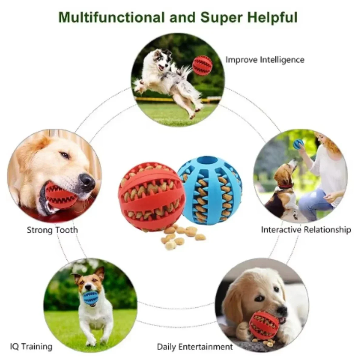 Dog Toy Ball, Nontoxic Bite Resistant Toy Ball for Pet Dogs Puppy Cat, Dog Pet Food Treat Feeder Chew Tooth Cleaning Ball